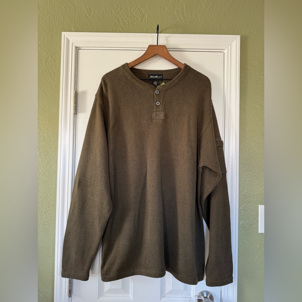 NWT Eddie Bauer Men's Olive Crewneck Sweater XL TALL